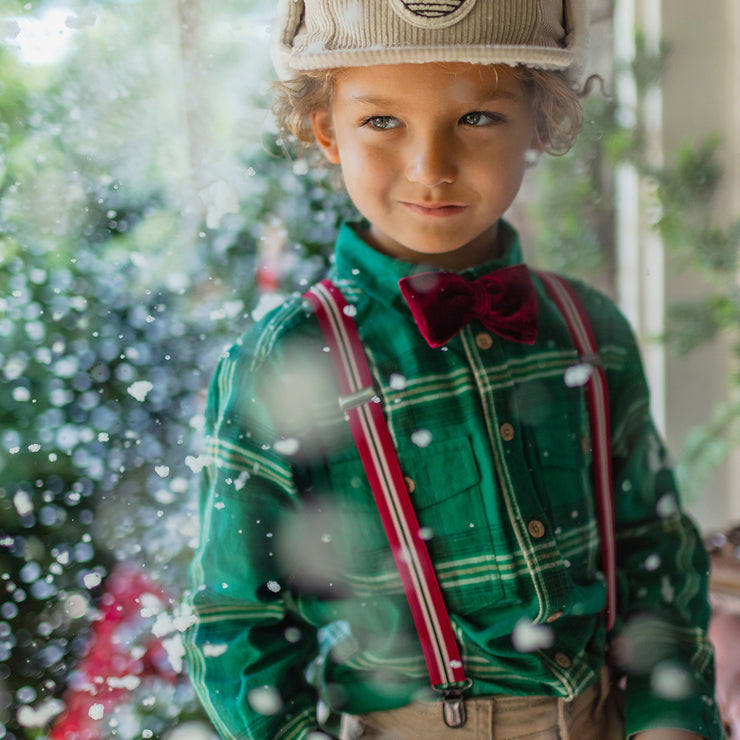 Chemise verte à carreaux en flanelle brossée, enfant || Plaid green shirt in brushed flannel, child