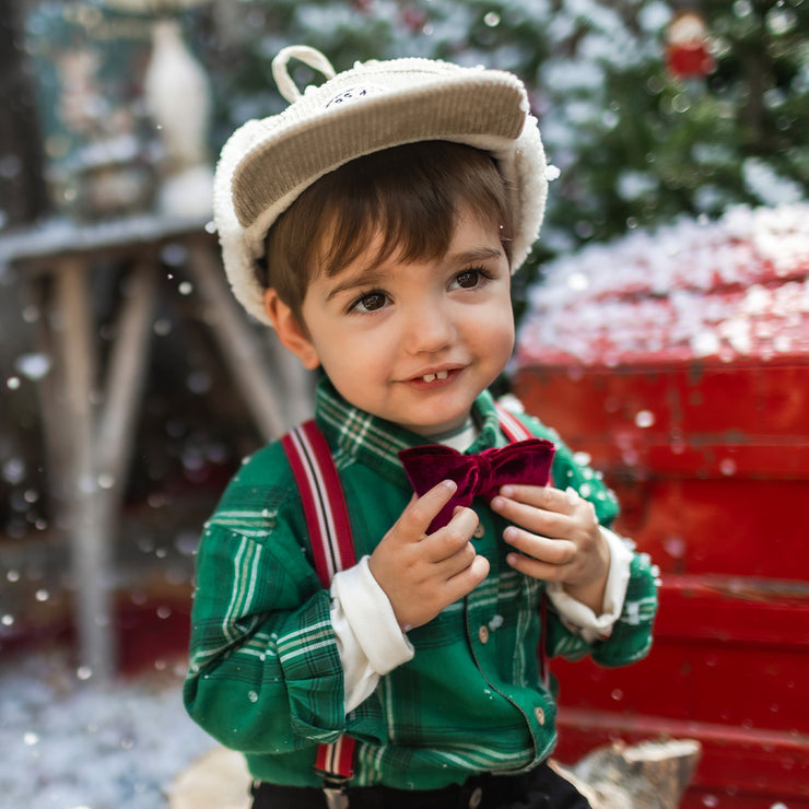 Nœud papillon ajustable rouge en velours, bébé et enfant || Red adjustable bow tie in velvet, baby and child