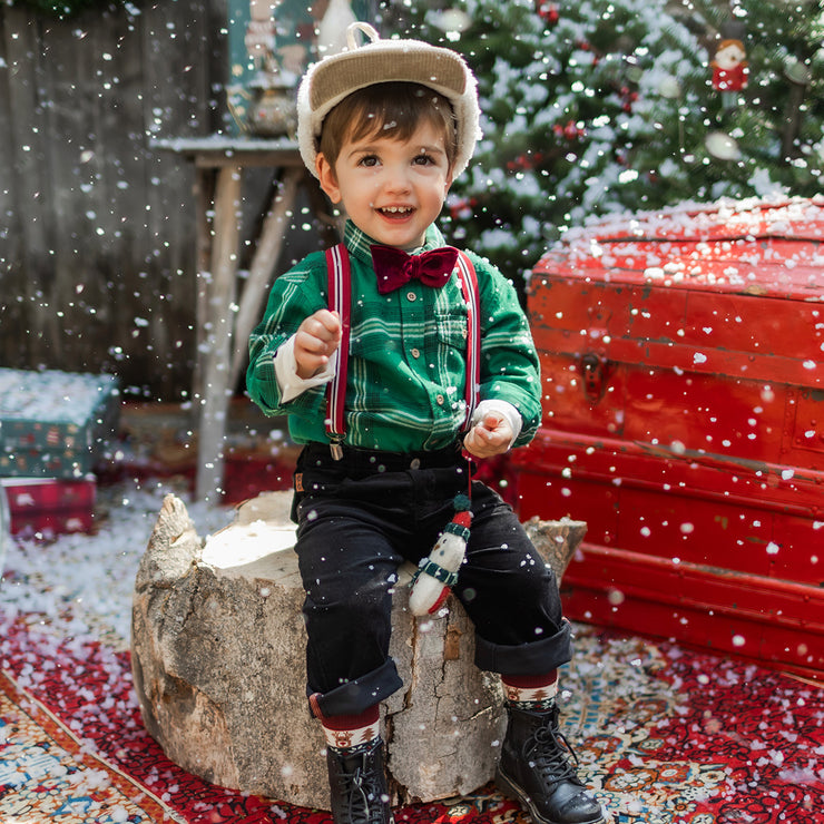 Chemise verte à carreaux en flanelle brossée, bébé || Plaid green shirt in brushed flannel, baby