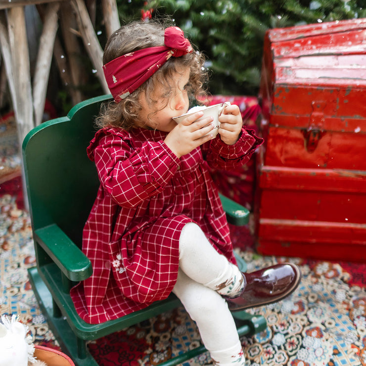 Robe rouge et blanche à carreaux en flanelle brossée, bébé || Red and white plaid dress in brushed flannel, baby