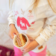 Pyjama rose et crème avec imprimé et rayures en jersey, enfant || Pink and cream pajamas with print and stripes in jersey, child