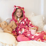 Robe de chambre rose à motif automnal en peluche, enfant || Pink dressing gown with autumnal all over print in plush, enfant