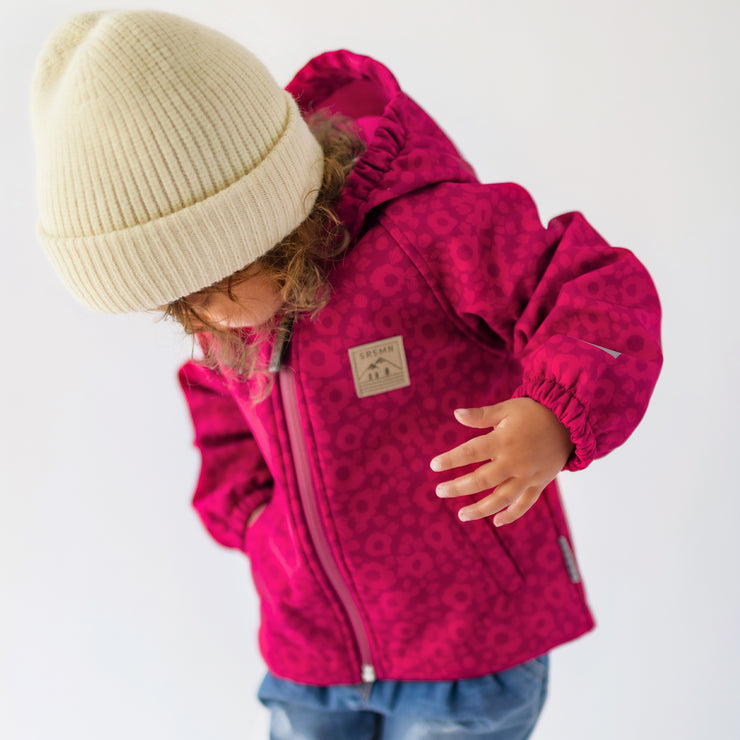 Manteau fuchsia à capuchon en coquille souple, bébé || Fuchsia hooded coat in soft shell, baby