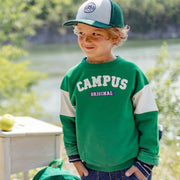 Chandail en coton ouaté brossé vert coupe ample , enfant || Green brushed french fleece loose-fitting sweater, child