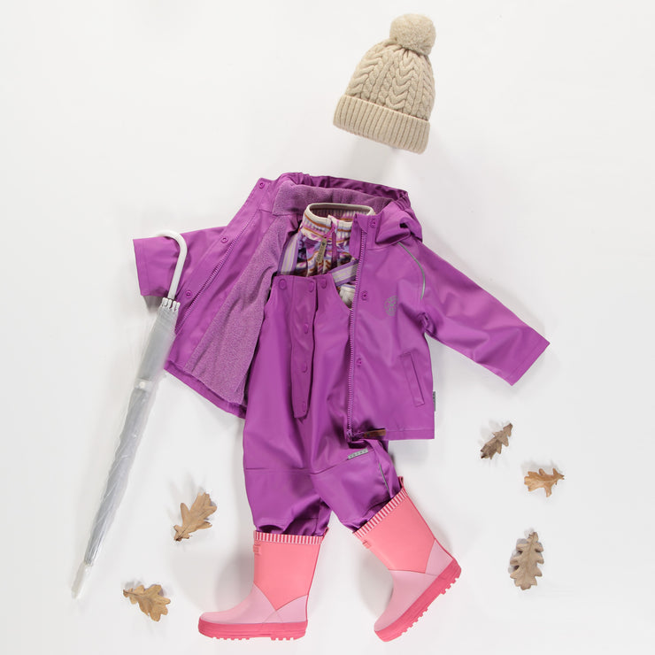 Salopette de pluie mauve en polyuréthane, bébé || Purple polyurethane rain overalls, baby