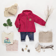 Manteau fuchsia à capuchon en coquille souple, bébé || Fuchsia hooded coat in soft shell, baby