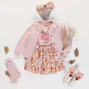 Jupe crème fleurie rose et orange en viscose, enfant || Cream skirt with floral print in viscose, child