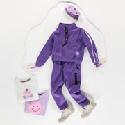 Pantalon mauve de coupe décontractée en jersey double-face, enfant || Relaxed fit purple pants in double-faced jersey, child