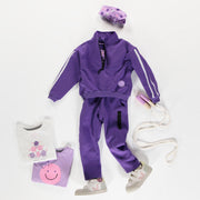 Chandail mauve ample à col montant demi-zip en jersey double-face, enfant || Loose-fitting purple sweater with half-zip stand-up collar in double-faced jersey, child