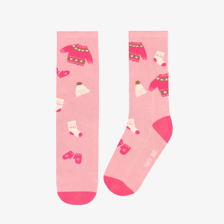 Chaussettes roses avec motif automnal, adulte || Pink socks with autumnal all over print, adult