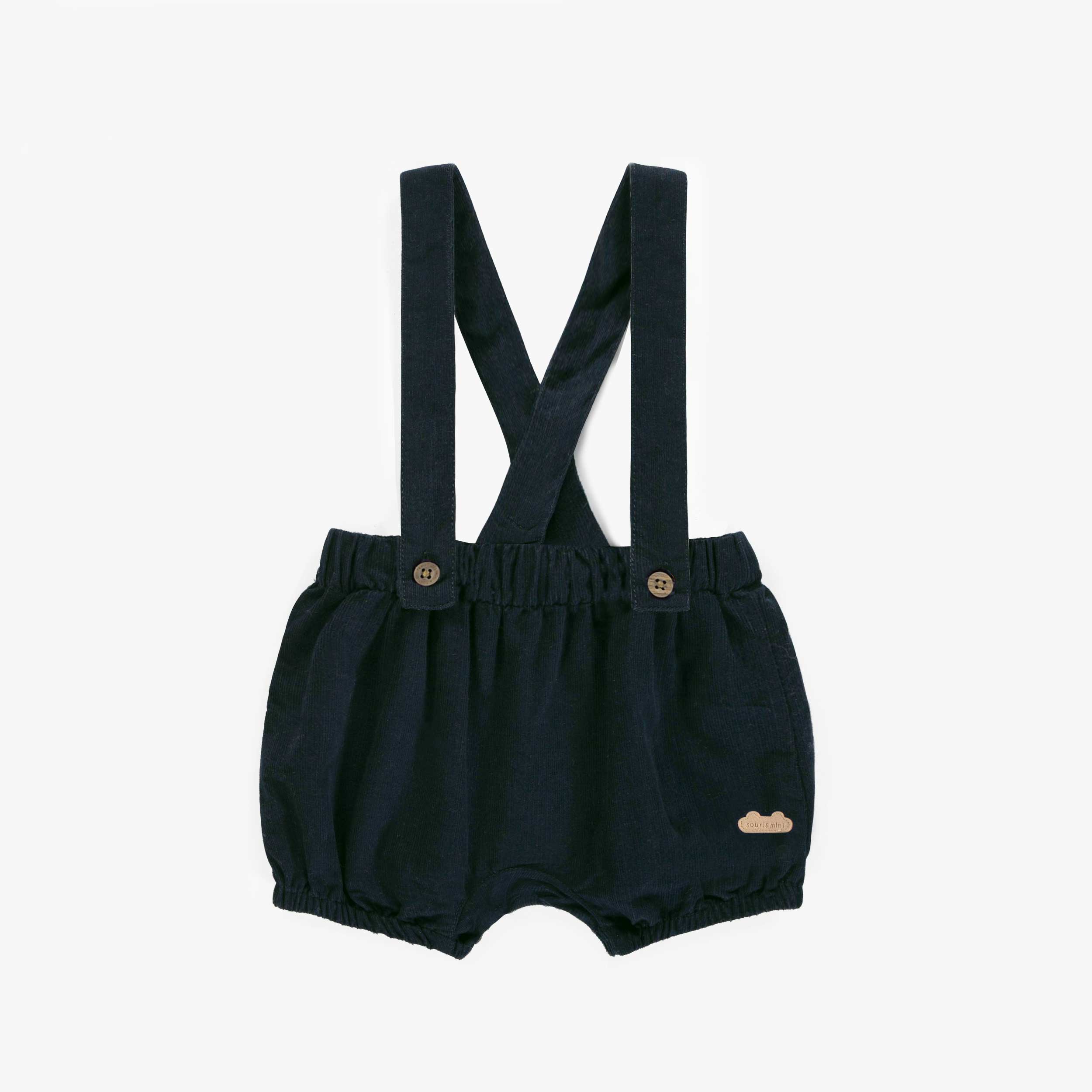 Navy overall with short pants in corduroy, baby - Souris Mini