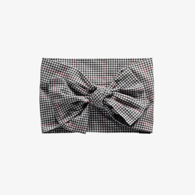 Bandeau à nouer blanc et noir à carreaux en flanelle brossée, bébé || White and black plaid tie headband in brushed flannel, baby