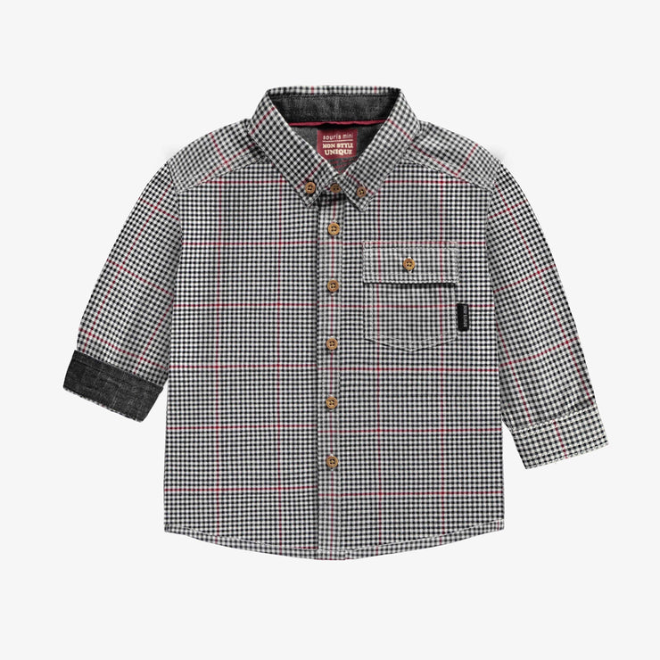 Chemise à manches longues à motif pied de poule en flanelle, bébé || Houndstooth printed long sleeve shirt in flannel, baby