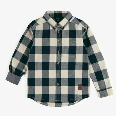 Chemise à carreaux marine et crème en flanelle, enfant || Navy and cream plaid shirt in flannel, child