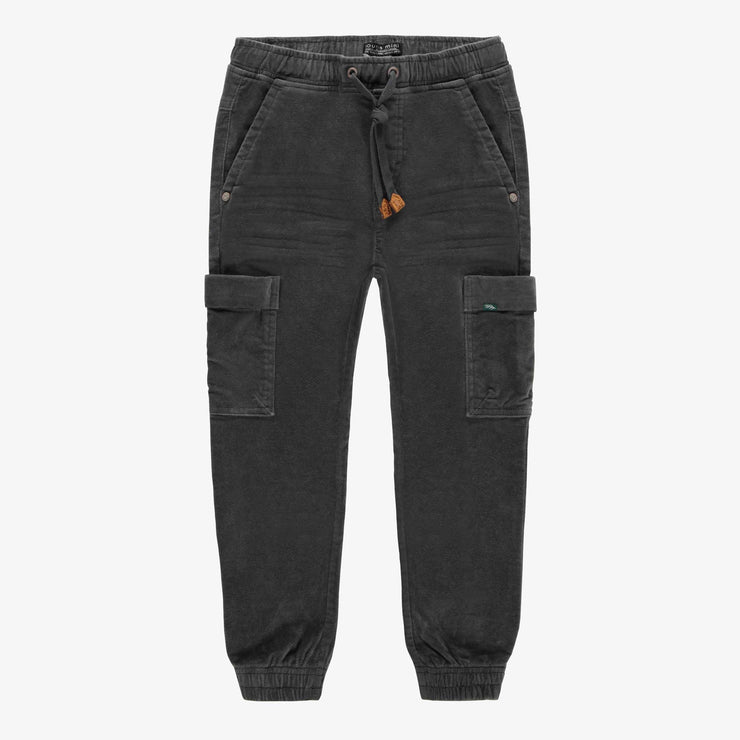 Grey pants of slim fit with cargo pockets in velvet, child