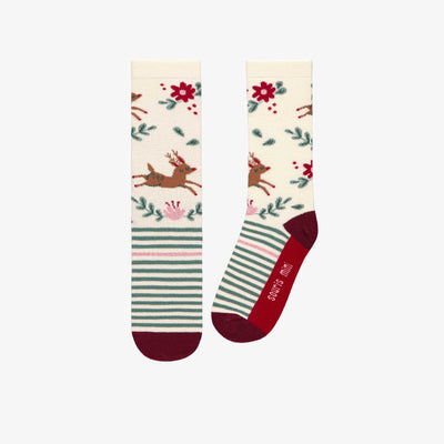 Chaussettes crème à motifs des fêtes, enfant || Cream socks with holiday all over print, child