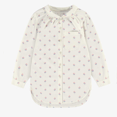 Chemise blanche à motifs de fleurs en popeline douce, enfant || Cream shirt with flower all over print in soft popeline, child