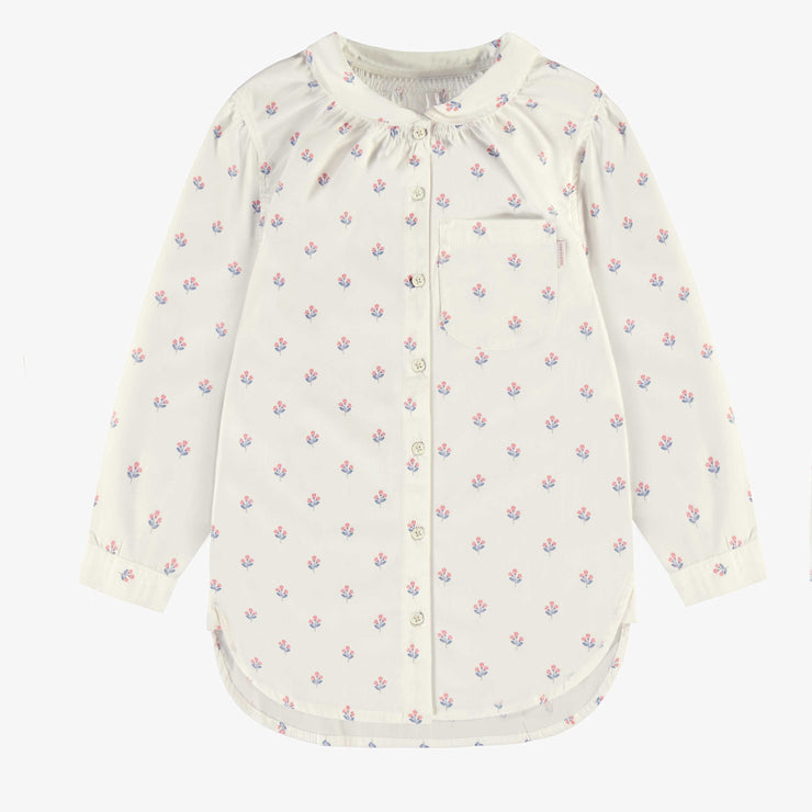 Chemise blanche à motifs de fleurs en popeline douce, enfant || Cream shirt with flower all over print in soft popeline, child