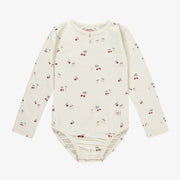 Justaucorps crème à col montant en tricot côtelé irrégulier, enfant || Cream bodysuit with turtleneck collar in irregular rib, child