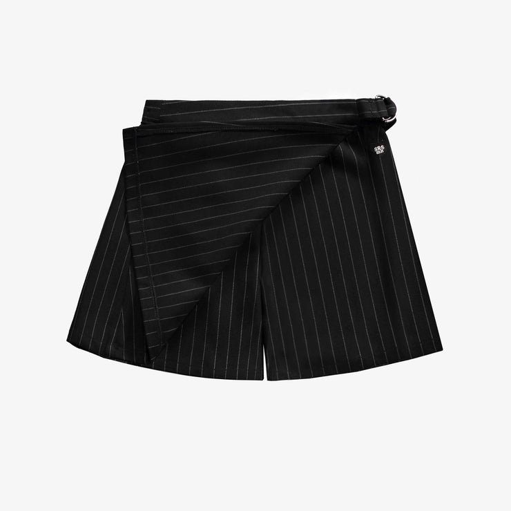 Jupe short noire et blanche à rayures en gabardine de coton, enfant || Black and white striped short skirt in cotton gabardine, child