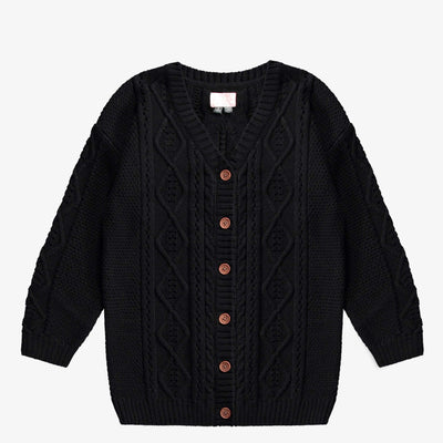 Veste de maille noire à motif tressé en imitation cachemire, enfant || Black knitted vest with braided pattern in imitation cashmere, child