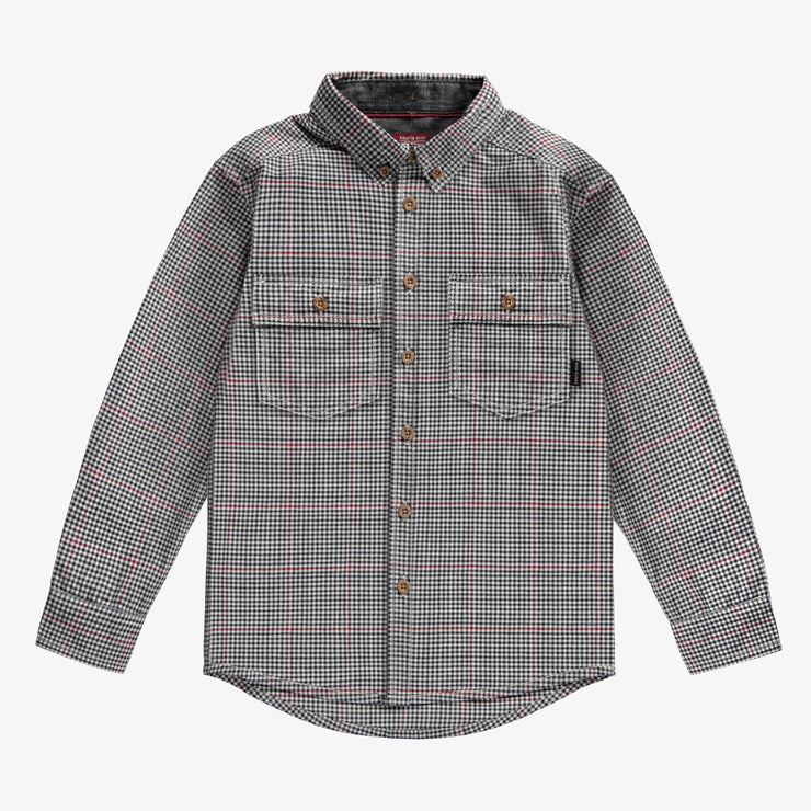 Chemise à manches longues à motif pied de poule en flanelle, enfant || Houndstooth printed long sleeve shirt in flanel, child