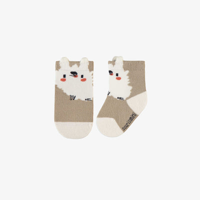 Chaussettes crème extensible avec un mignon chien, naissance || Cream stretch socks with cute dog, newborn