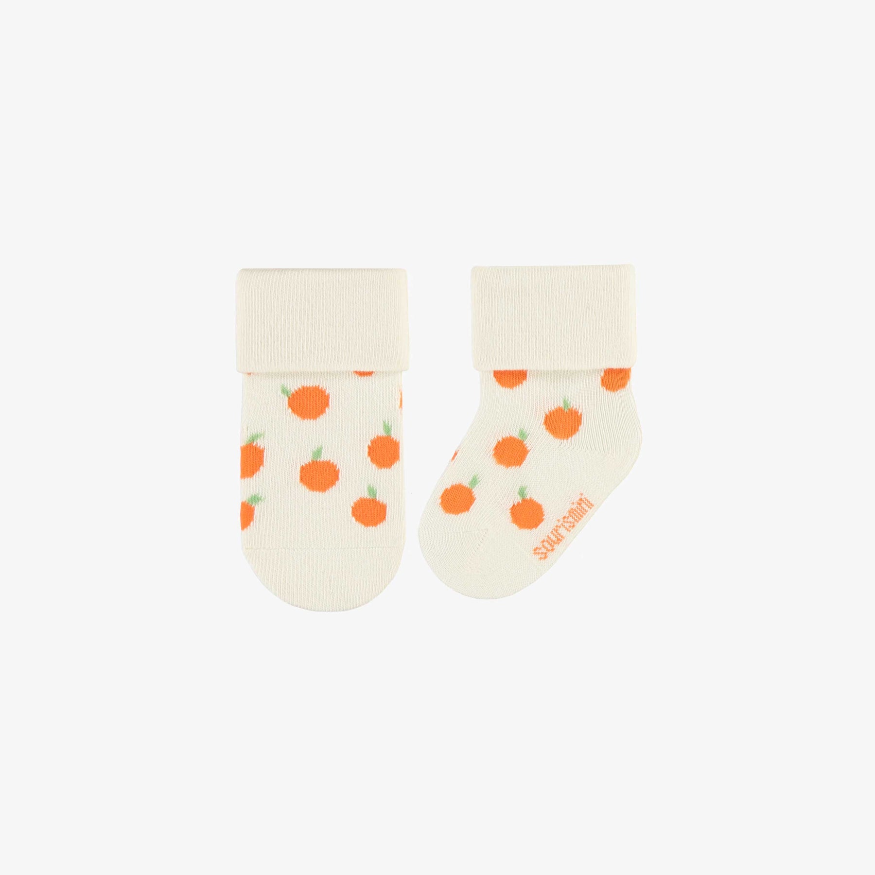 Cream stretch socks with small oranges newborn