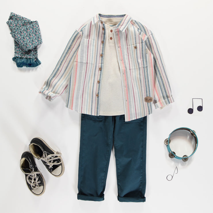 Chemise à manches longues à rayures en lin et coton, enfant || Shirt with long sleeves in linen and cotton, child