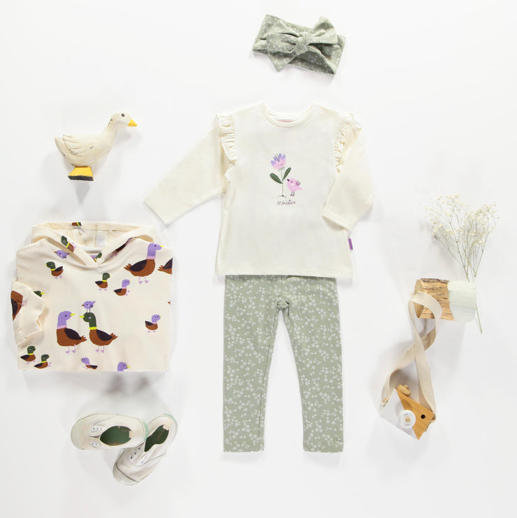 Legging vert fleuri réversible prune en jersey extensible, bébé || Reversible striped navy and cream legging in stretch jersey, baby