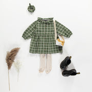 Robe verte à carreaux en jersey, bébé  || Green plaid dresse in jersey, baby