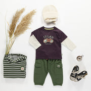 Pantalon coupe décontractée vert avec poches cargo en coton français, bébé || Relaxed fit green pants with cargo pockets in French terry, baby