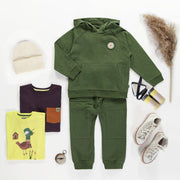 Pantalon coupe décontractée vert en coton français, enfant || Green relaxed fit pant in French terry, child