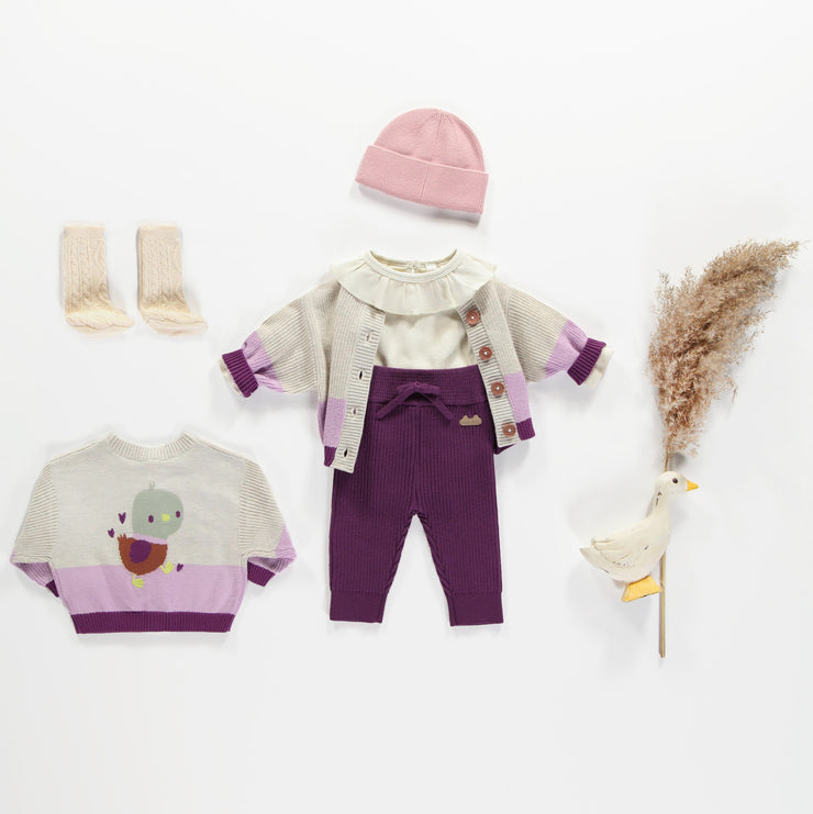 Pantalon de maille mauve style jogging, naissance || Purple knitted pants jogger style, newborn