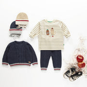 T-shirt manches longues crème à rayures en jersey, bébé || Cream long sleeved t-shirt with navy stripes, baby