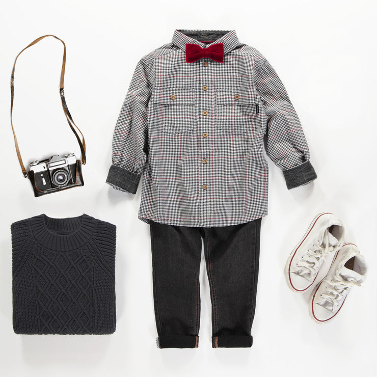 Chemise noire et blanche à micro-carreaux en popeline, enfant || Black and white micro check shirt in poplin, child