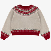 Chandail de maille crème et rouge à motifs des fêtes, adulte || Cream and red knit sweater with holiday all over print, adult