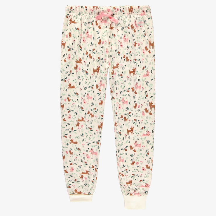 Pantalon de pyjama des fêtes crème en jersey à motifs de rennes, adulte || Cream holiday pajama pants in jersey  with reindeer all over print, adult