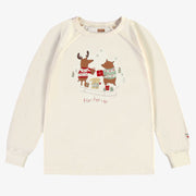 Haut de pyjama crème en jersey à imprimé des fêtes, adulte || Cream holiday pajama top in jersey with holiday print, adult