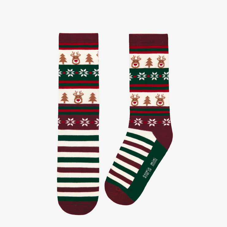 Chaussettes rouges et vertes à motifs des fêtes, adulte || Red and green socks with holiday all over print, adult