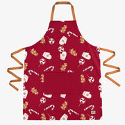 Tablier rouge à motifs festifs, adulte || Red apron with festive pattern, adult