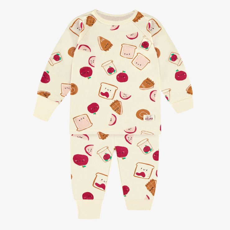 Pyjama deux pièces crème avec motifs en jersey, bébé || Cream two piece pyjama with all over prints in jersey, baby