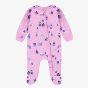 Pyjama mauve une pièce à motifs en doux jersey, bébé || One piece mauve pyjamas with all over print in soft jersey, baby