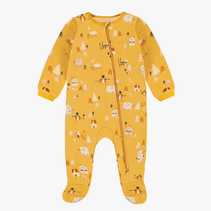 Pyjama jaune une pièce à motifs en doux jersey, bébé || Yellow one-piece pyjamas with all over print in soft jersey, baby