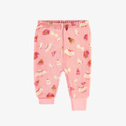 Pyjama deux pièces rose à motif automnal en peluche, bébé || Pink two piece pajamas with autumnal all over print in plush, baby