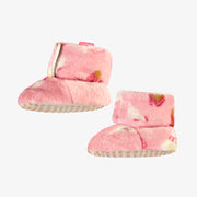 Pantoufles roses à motif automnal en peluche, bébé || Pink slippers with autumnal all over print in plush, baby