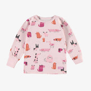 Pyjama deux pièces rose à motifs de chiens en jersey, bébé || Pink two piece pajamas with dog all over print in jersey, baby