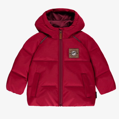 Manteau doudoune rouge avec capuchon en nylon, bébé || Red puffer coat and hood in nylon, baby