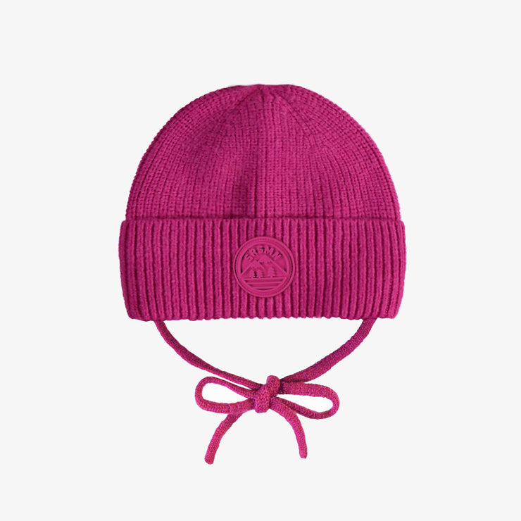 Fuchsia pink knit toque with cords, baby