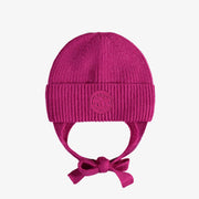 Tuque de maille rose fuchsia avec cordon, bébé || Fuchsia pink knit toque with cords, baby